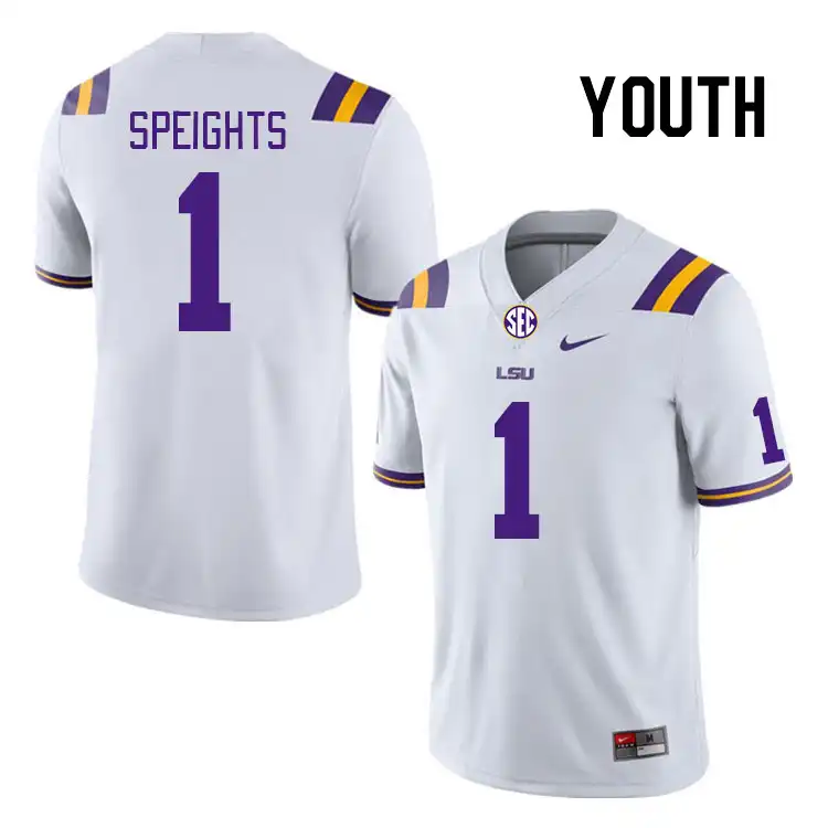 Youth LSU Tigers Omar Speights #1 White NCAA Football Jersey